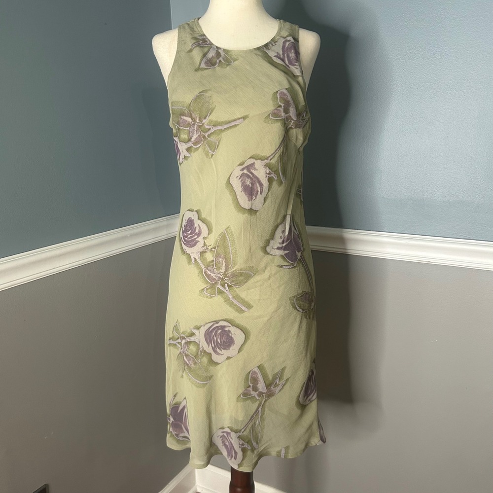 Wild‎ Fable Floral Dress Sleeveless Sheer Overlay Green Purple S